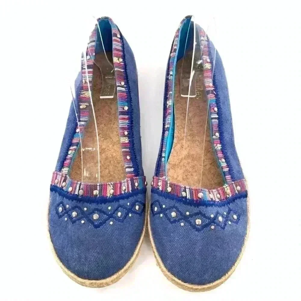 Maurices flats size 11 denim blue Espadrilles tribal print ballet loafers